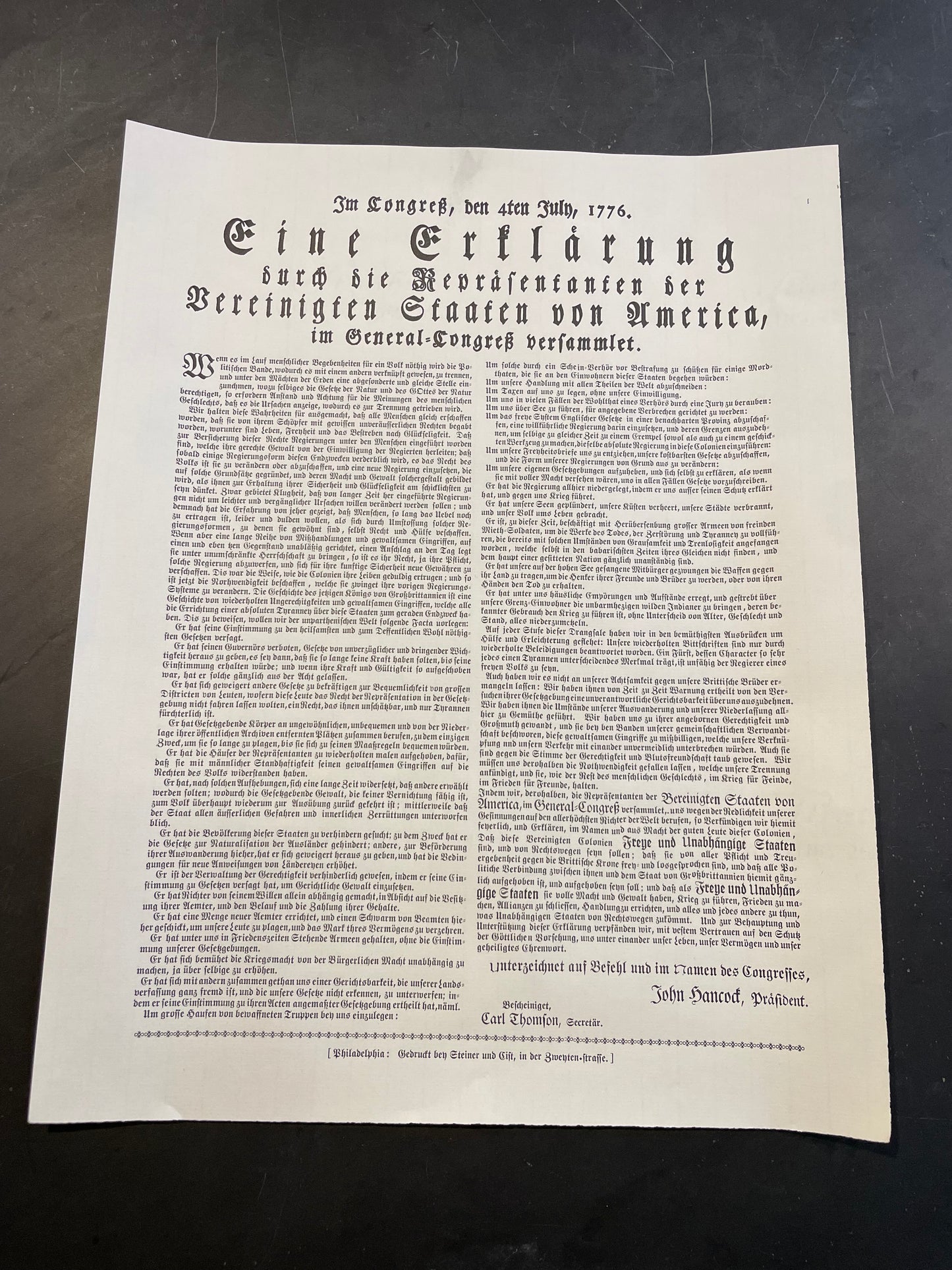 German-translated Declaration of Independence