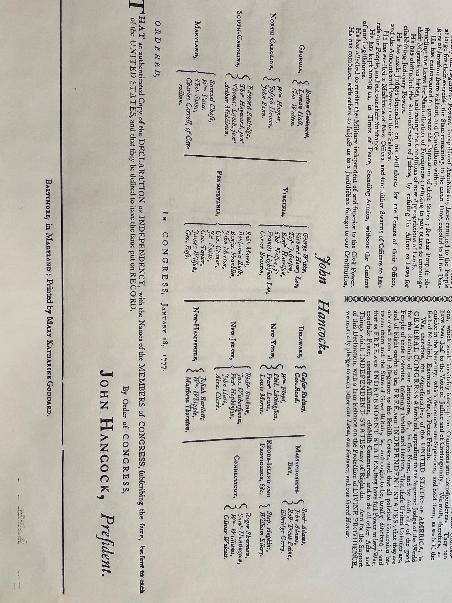 Goddard Declaration of Independence