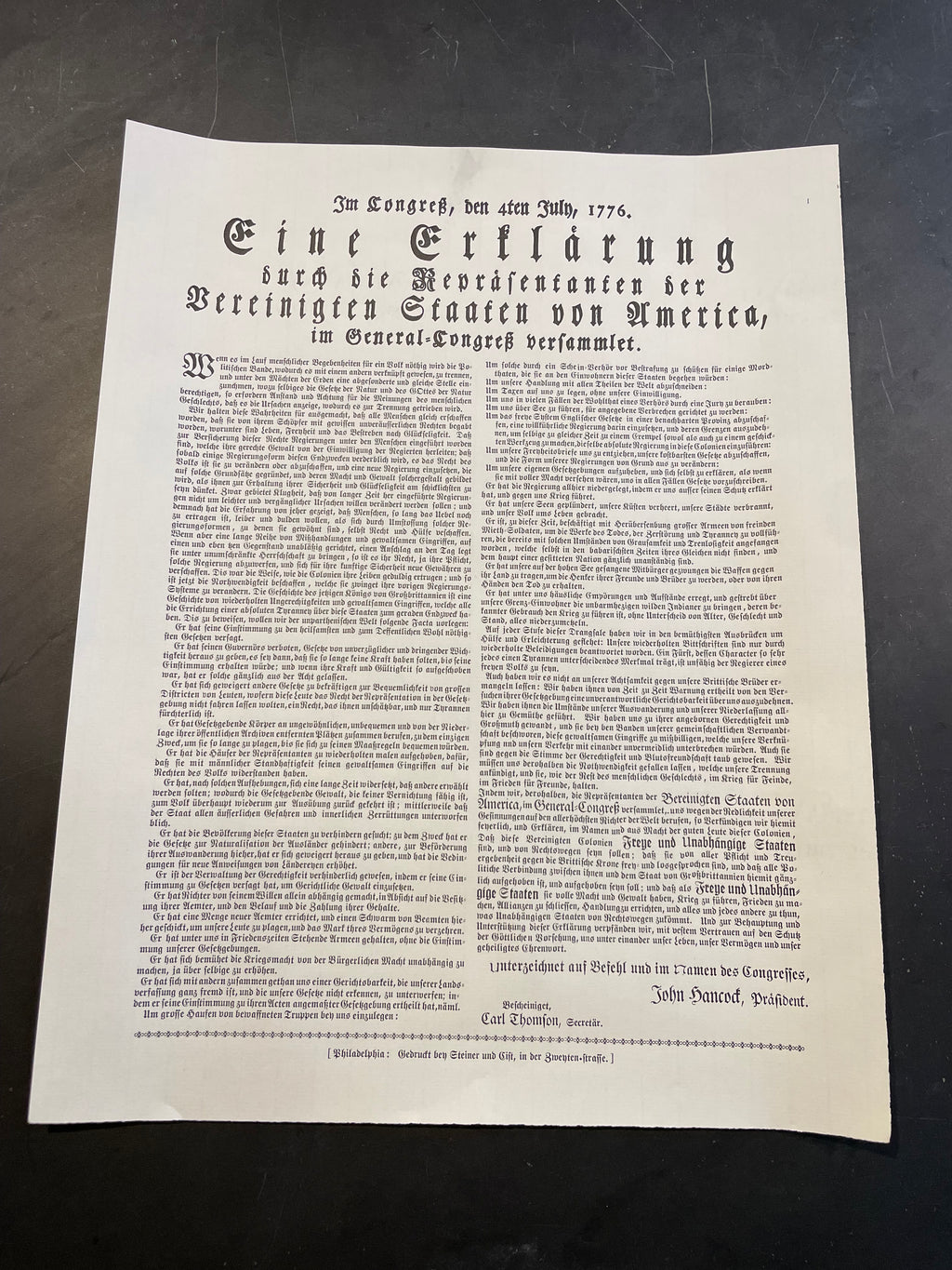 German-translated Declaration of Independence