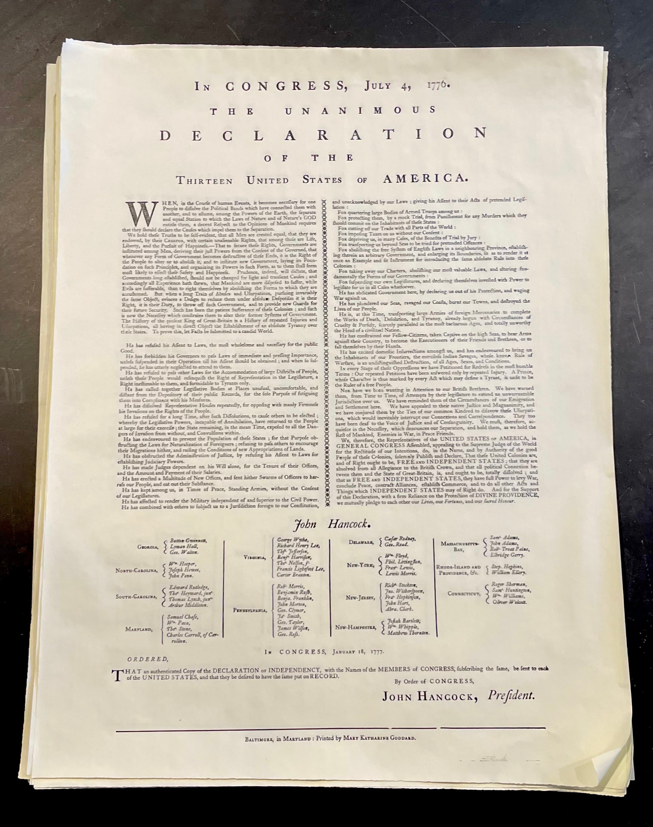 Goddard Declaration of Independence